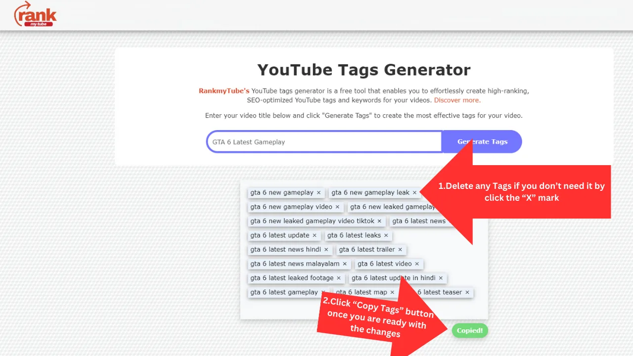 Removing irrelevant tags from the generated list
