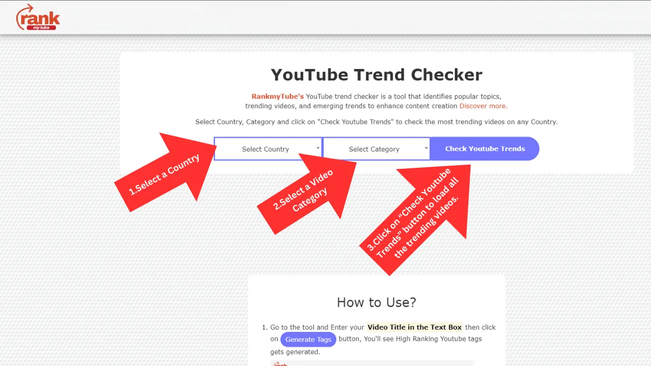 Selecting a country and category in the trend checker
