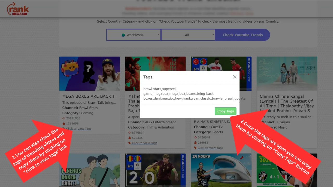 Viewing and copying the tags from a trending video